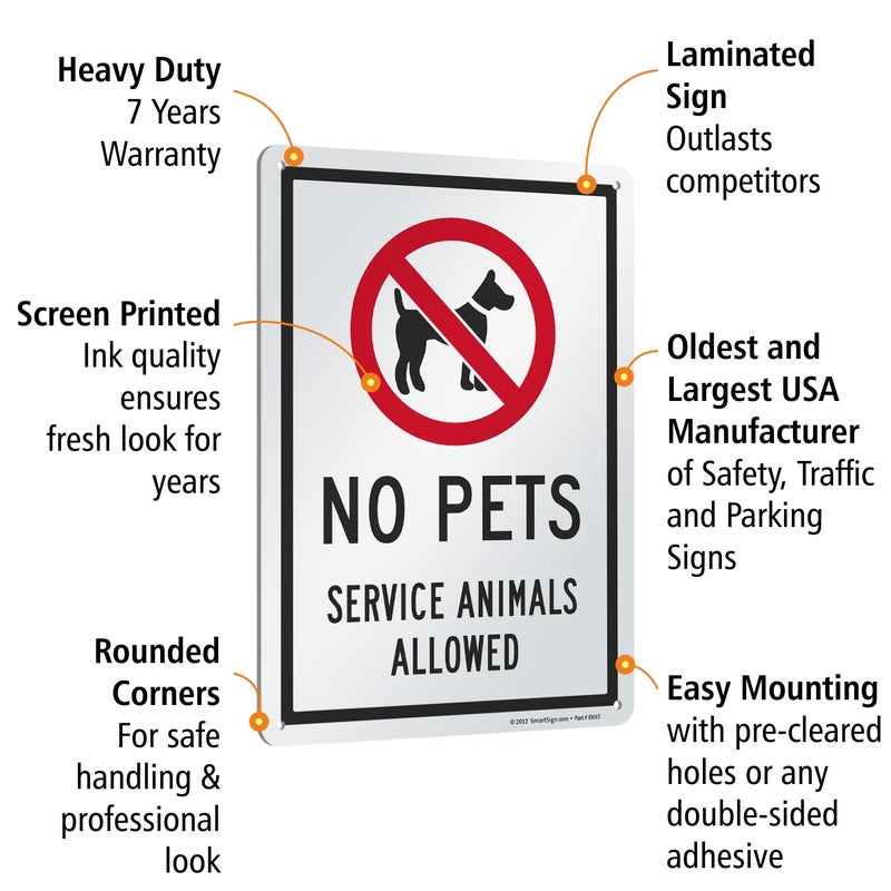 SmartSign 14 x 10 inch â€œNo Pets - Service Animals Allowedâ€ Metal Sign, 40 mil Laminated Rustproof Aluminum, Red, Black and White, Made in USA - Image 4